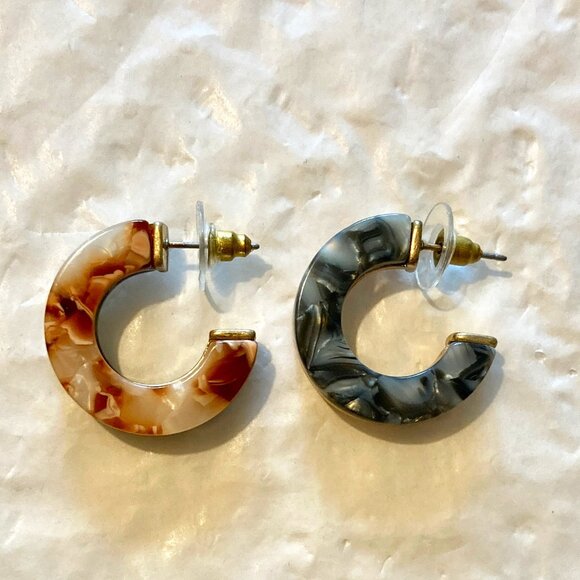 Two-Tone Abalone and Tortoiseshell open hoop gold tone earrings - Picture 1 of 6